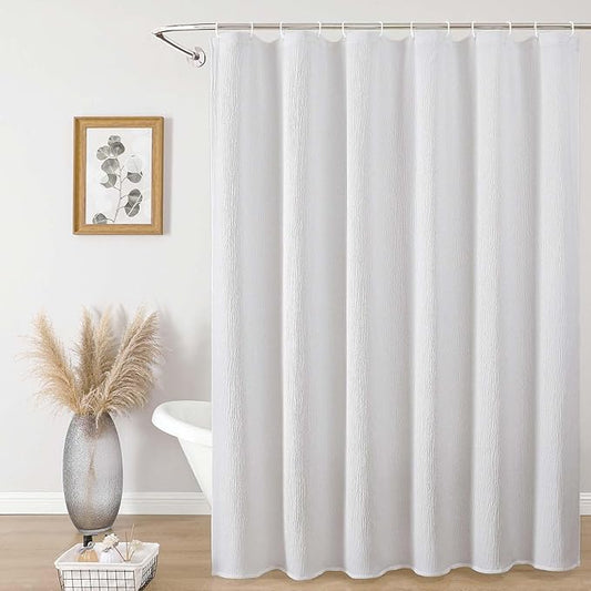 Aiyufeng 3D Textured White Boho Shower Curtain 78 Inches Long for Bathroom, Fabric Shower Curtain Hotel Spa Quality, Machine Washable, Soft Luxury Style Bathroom Curtains, 72x78 Inches