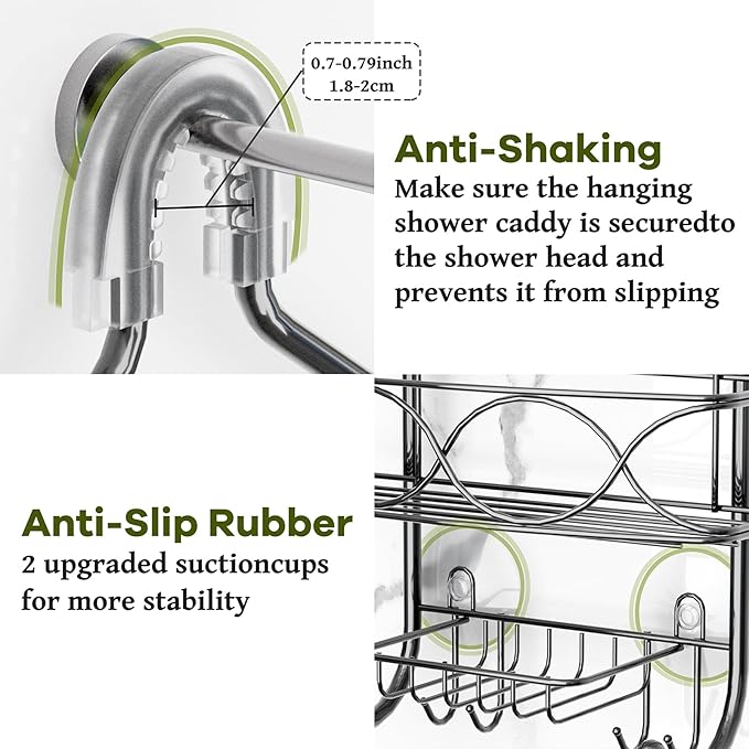 Aluminum Shower Caddy Hanging for Handheld Showerheads, Never Rust Shower Organizer with Hooks Holder Toothbrush Holder，Over Showerhead Caddy for Bathroom
