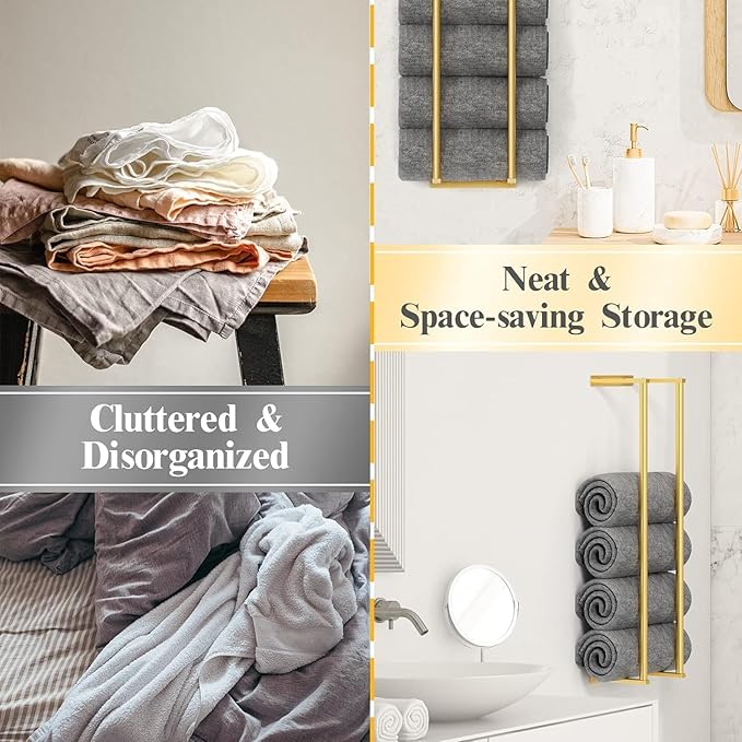 Bathroom Towel Storage Rack,28 Inch Stainless Steels Towel Racks for Bathroom, Wall Mounted Organizer and Storage Shelf for Bathroom,Brushed Gold
