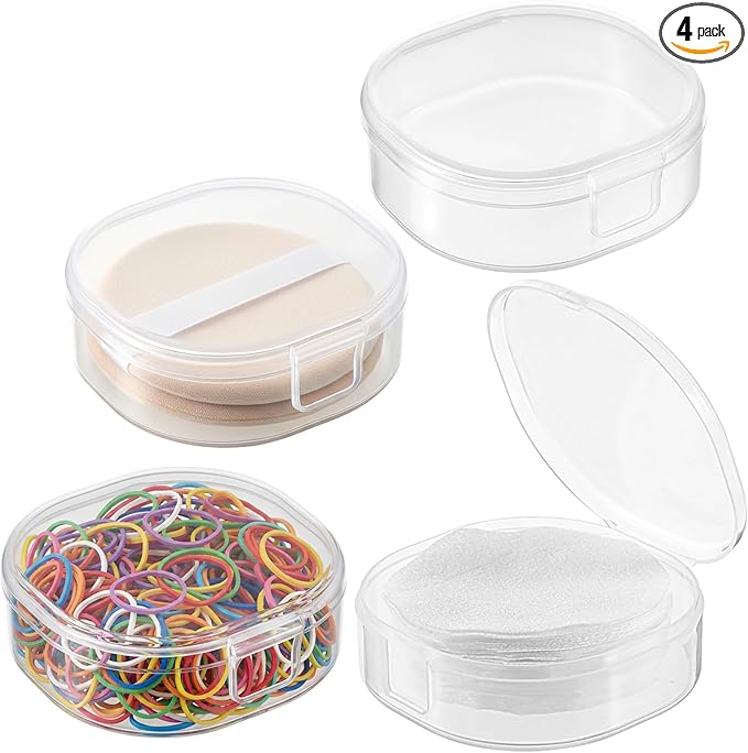 4 Pcs Cotton Round Holder, Square Powder Puff Cases Travel Cotton Round Conrainer Portable Cottons Rounds Dispenser for Women Girls Remover Cottons Ball Powder Puff Container Box