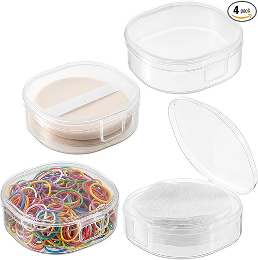 4 Pcs Cotton Round Holder, Square Powder Puff Cases Travel Cotton Round Conrainer Portable Cottons Rounds Dispenser for Women Girls Remover Cottons Ball Powder Puff Container Box