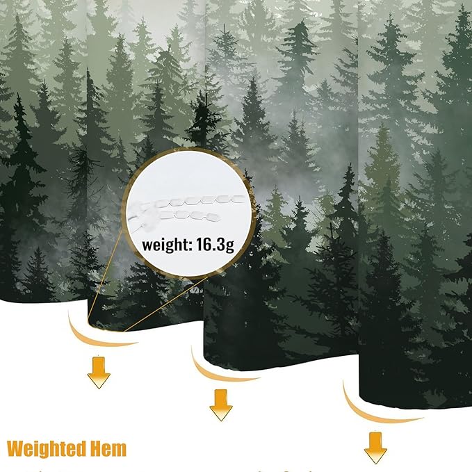Accnicc Green Misty Forest Shower Curtain Ombre Sage Green White Waterproof Fabric Shower Curtains for Bathroom Nature Pine Tree Mountain Woodland Decorative Bath Curtain Decor (72'' × 72'')