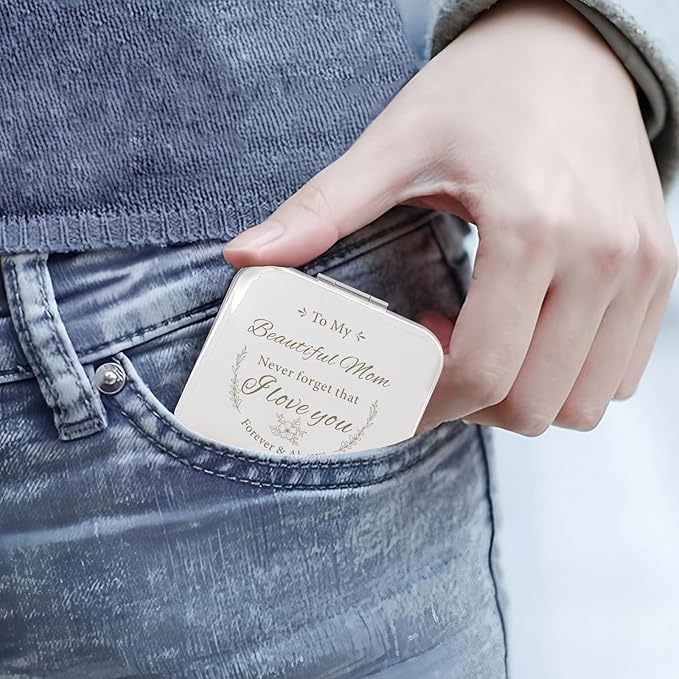 Compact Mirror Gifts for Mom, Silvery Compact Mirror for Mother, Birthday Gifts for Women from Daughter or Son for Mom Birthday, Mothers Day Wedding Anniversary