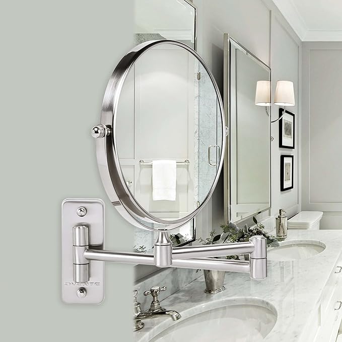 OVENTE 7" Wall Mounted Makeup Mirror with 1X/7X Magnification, Double Sided Magnifying Round Bathroom Vanity Mirror, 360° Swivel Design, Extendable and Folding Arm, Antique Bronze MNLFW70ABZ1X7X