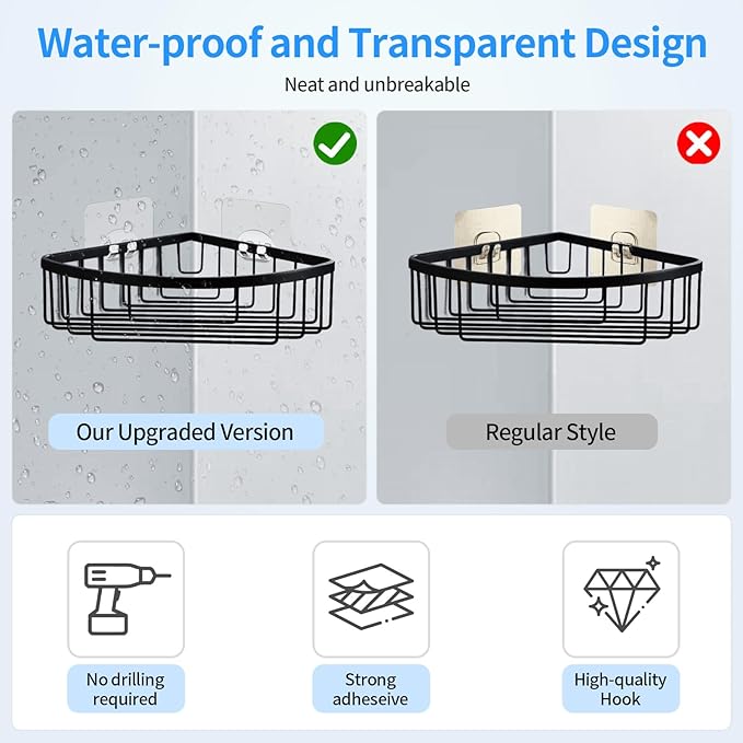 Elegant Shower Caddy Adhesive Replacement, 6 PCS Strong Waterproof Adhesive Hooks and Strips for Shower Shelf and Bathroom Storage Shelves, No Drilling Also Fit Kitchen Rack