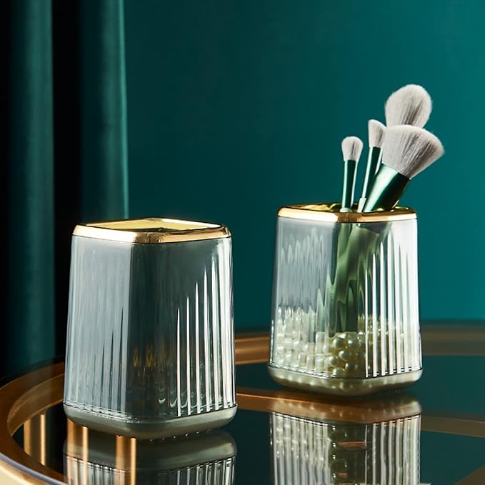 2 Pcs Makeup Brush Holder Green Acrylic Makeup Brushes Organizer Pen Pencil Holder Cosmetic Brush Holder for Vanity Bathroom Decor Valentines Day Gift