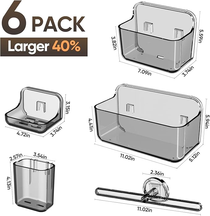 Acrylic Shower Caddy,6 Pack Acrylic Rustproof Shower Organizer with Large Capacity,No Drilling Shelves for Bathroom Storage & Home Decor (Grey)