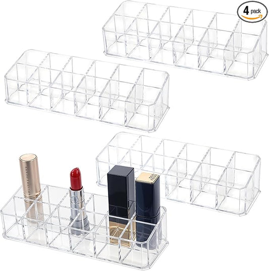 4-Pack 12-Slot Acrylic Lipstick Organizer, Lipstick Holder, Lip Gloss Organizer, Cosmetic Storage Display, Perfect Storage Solution for Drawer, Vanity, Bathroom, and More
