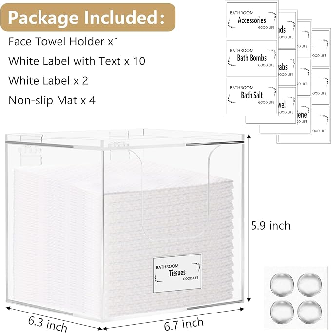 Facial Towel Holder – Disposable Face Towel Acrylic Storage Box for Bathroom, Clean Skin Club Box with Non-Slip Pads, Holds XL Clean Towels (Excluding Facial Towels) (Ready to use)