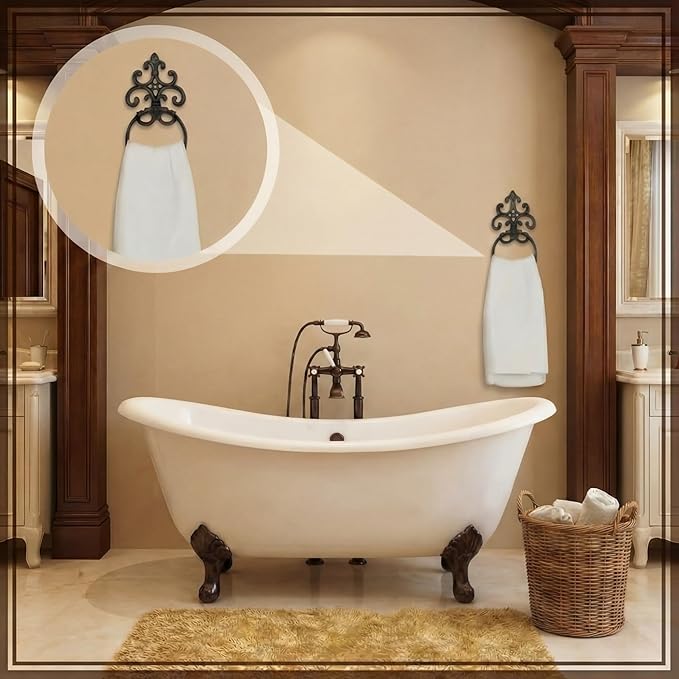 1 Pc Black Vintage Cast Iron Solid Towel Ring Fleur De Lis Design Antique Towel Holder for Bathroom Kitchen Accessories Wall Mounted Christmas Party Gifts