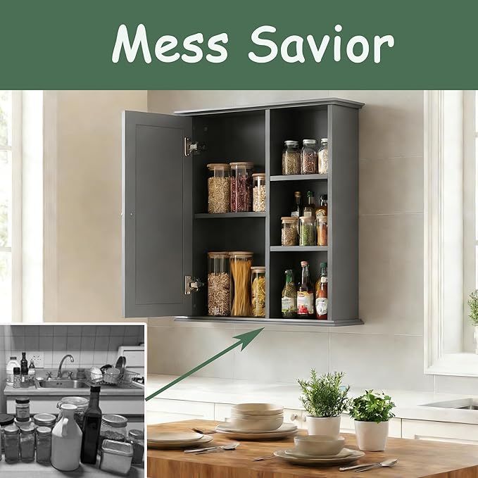 The Wide Usage Wall Medicine Cabinet with Storage Shelves & Anti-Dust Door for Bathroom, Living Room, Kitchen, Entryway,Bedroom (Gray)