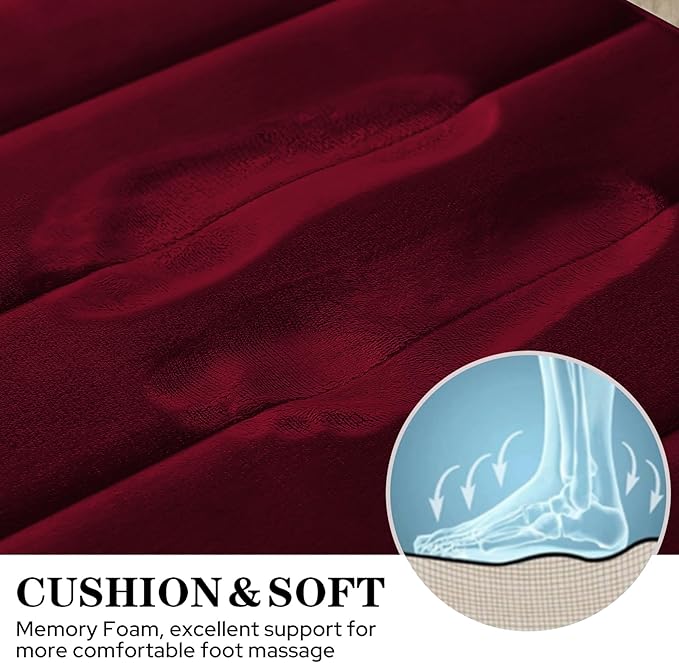 BYSURE Burgundy Memory Foam Bath Mats, Non Slip Extra Soft Absorbent Machine WashableToilet Bathroom Rug Set 3 Piece (20"x32"+24"x44"+U Shape 20"x24")