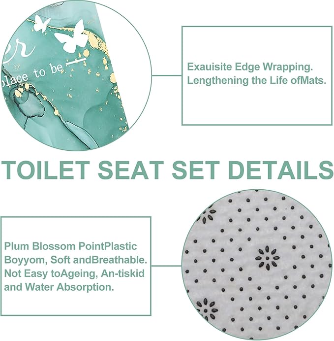 juwute 4Pcs Family Marble Shower Curtain Sets with Rugs,Green Home Inspirational Bathroom Decor Set, Bathroom Sets with Shower Curtain and Rugs, Waterproof Bathroom Shower Curtains, with 12 Hooks