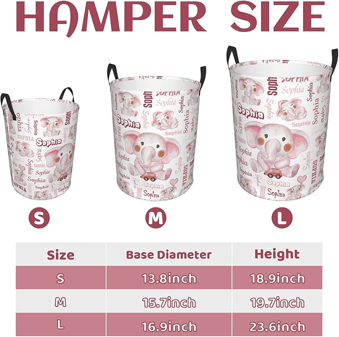 Custom name Laundry Hamper, Customizable Elephant Laundry Hampers, Personalized Elephant laundry basket, Customized Dirty Clothes Hamper with name for Bedroom Bathroom Barbershop Living Room