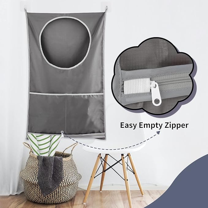 Hanging Laundry Hamper, Over The Door Laundry Hamper, Hanging Laundry Bag with Pockets Zipper Foldable Lightweight, for Rv Camper Apartment College Dorm Room Storage Small Space Organizer