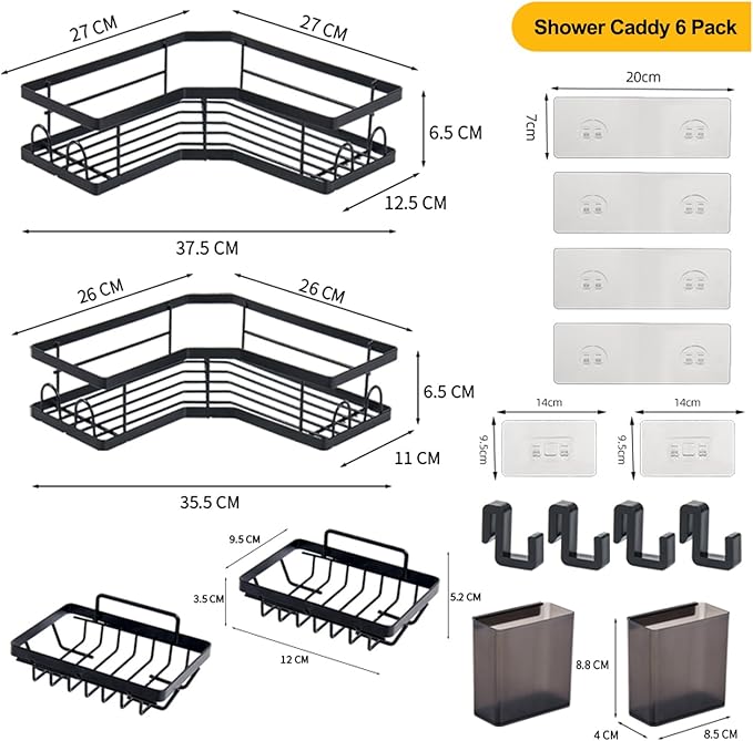 Shower Caddy, Adhesive Bathroom Organizer for Bathroom Storage & Home Decor & Kitchen,No Drilling, Rustproof Stainless Steel Shower Shelves Rack for Inside (6 unit)