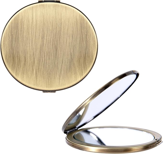 Oval Mini Portable Metal Folding Mirror, Beautiful and Elegant, Sturdy and Durable, 1X/2X Magnifier. (Oval Bronze)