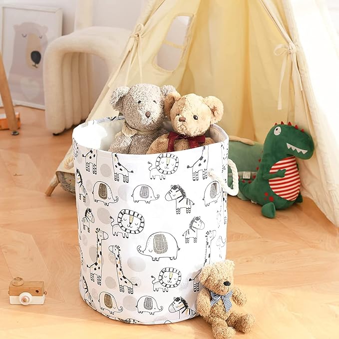 INough Kids Laundry Basket Extra Large Baby Hamper for Nursery, 58L Kids Baskets for Nursery Stuffed Animal Storage Basket, Canvas Clothes Hamper Toy Basket for Boys Foldable Laundry Hampers (Giraffe)