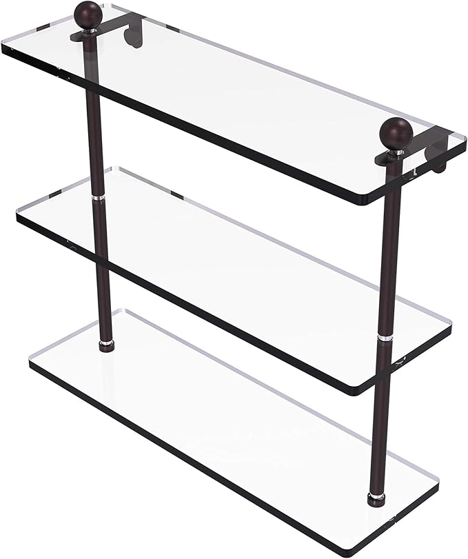 Allied Brass PR-5/16 16 Inch Triple Tiered Glass Shelf, Antique Bronze