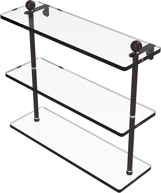 Allied Brass PR-5/16 16 Inch Triple Tiered Glass Shelf, Antique Bronze
