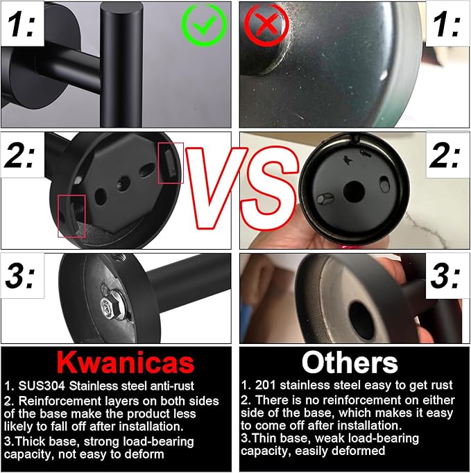 5 Pieces Matte Black Bathroom Hardware Accessories Set Hand Towel Ring 16 inch Towel Bar Toilet Paper Holder Towel Hooks 2 Pieces Round SUS 304 Stainless Steel Heavy Duty Wall Mounted Bathroom Holder