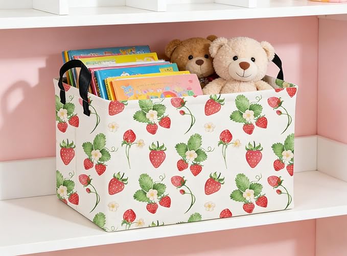 Rectangular Kids Baskets Strawberry Basket Cute Storage Bins Organizer Box Boys Room Decor for Home.(Strawberry)