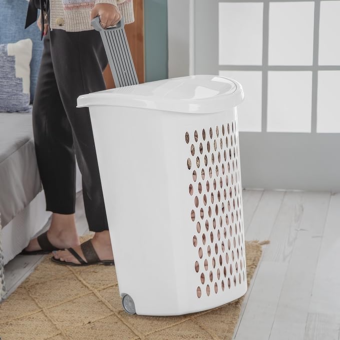 (3PACK) 135L Large-Capacity White Wheeled Laundry Basket, With Ventilation Design, Featuring Handle and Lid. Suitable for Households, Dormitories and Apartments.