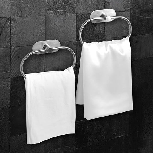 Abnaok 2Pack Self Adhesive Towel Ring for Bathroom Stainless Steel Adhesive Hand Towel Holder No Drilling Modern Hand Towel Hanger Stick on Wall Brushed Nickel