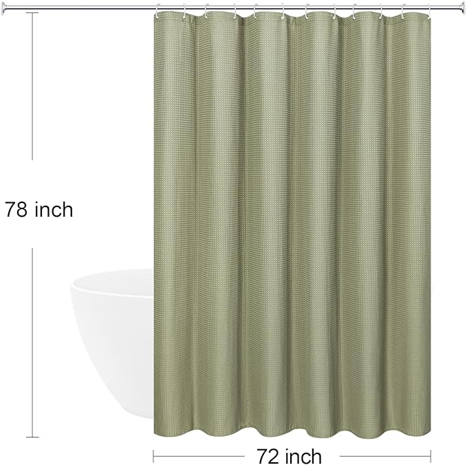 Gibelle Long Shower Curtain 72 x 78, 230GSM Tall Waffle Weave Textured Fabric Shower Curtain for Bathroom, Water Repellent, Machine Washable, Sage Green