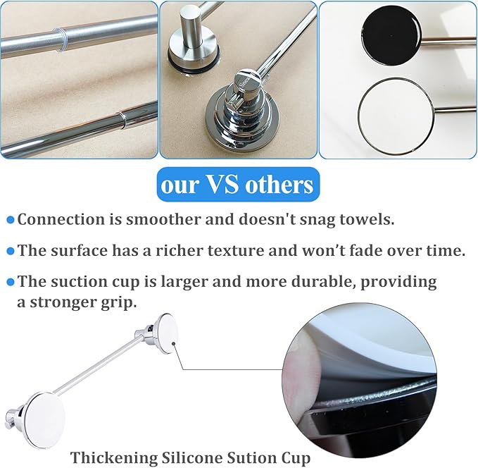 Sneatup Suction Cup Extendable 17-29" Stainless Steel Towel Bar (Chrome Plating)