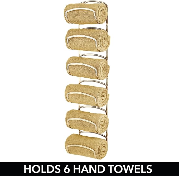 mDesign Metal Towel Storage Unit – Bathroom Towel Storage for Towels – Practical Towel Rack Also for Bathroom Accessories – Brass