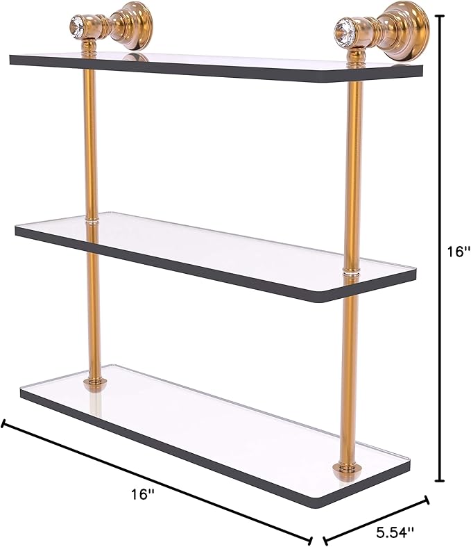 Allied Brass CC-5-16-BBR Carolina Crystal Collection 16 Inch Triple Glass Shelf, Brushed Bronze