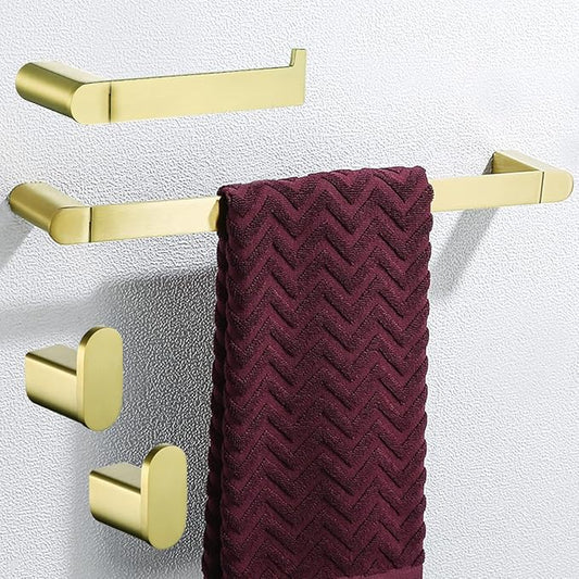 Brushed Gold Bathroom Hardware Set 4 Pieces, Stainless Steel Towel Bar Set Wall Mounted, Include 18 inch Towel Bar, Robe Towel Hooks, Toilet Paper Holder,Towel Racks Set for Bathroom