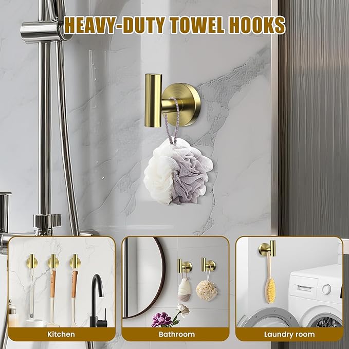Brushed Gold 4 Piece SUS304 Stainless Steel Bathroom Accessories Set, 24 Inch Towel Bar Set, Round Bathroom Accessories Kit Wall Mounted, Minimalist Design for All Styles Bathrooms (Gold)