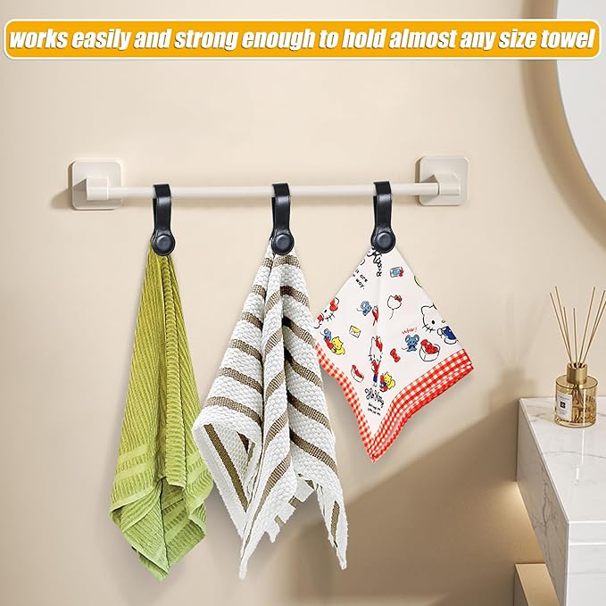 Leather Magnetic Kitchen and Bathroom Towel Clips for Oven Handle, Towel Rods or Racks (2 PCS, Black)
