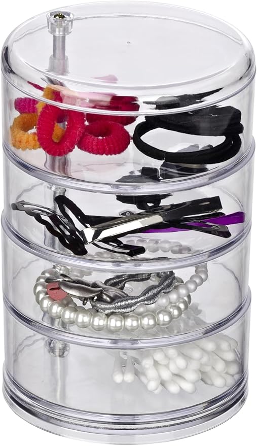 WENKO 20990100 Cosmetic organizer Tower Transparent - 4 compartments, Acrylic, 11.5 x 17.5 x 11.5 cm, Transparent