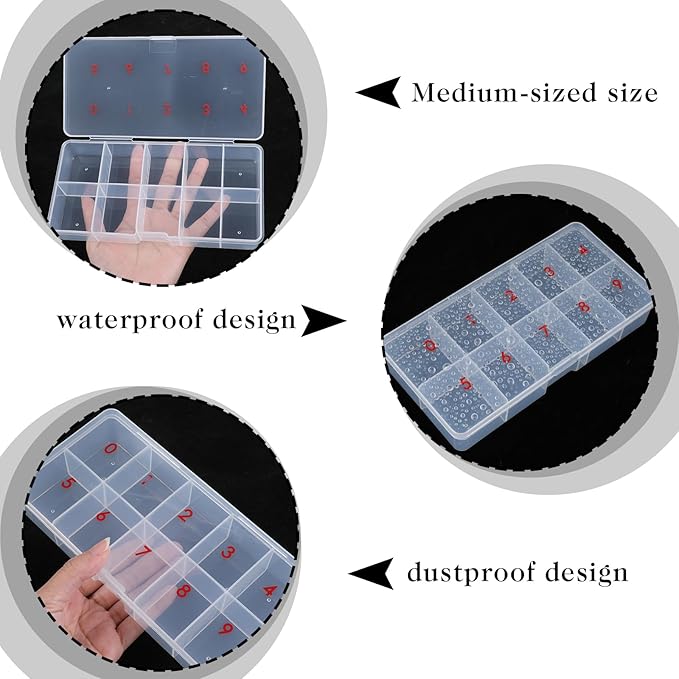 2 Pieces Nail Tip Organizer Box Acrylic Fake Nail Organizer, Transparent Storage Box with 10 Number Spaces Storage Case Container Nails Plastic Grid Boxes for Fingernail, Crystal, Jewelry Accessories