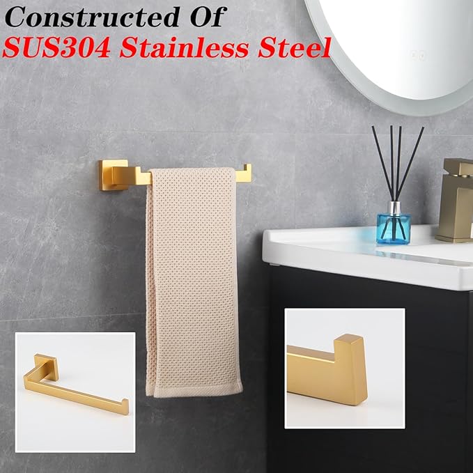 GERZWY Gold Stainless Steel Towel Ring Bathroom Hardware Hand Towel Holder for Bath Wall Mounted FG1606-BE