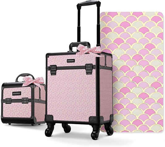 BYOOTIQUE 2-Piece Makeup Train Case Cosmetic Organizer Kit Art Deco Bloom Salon