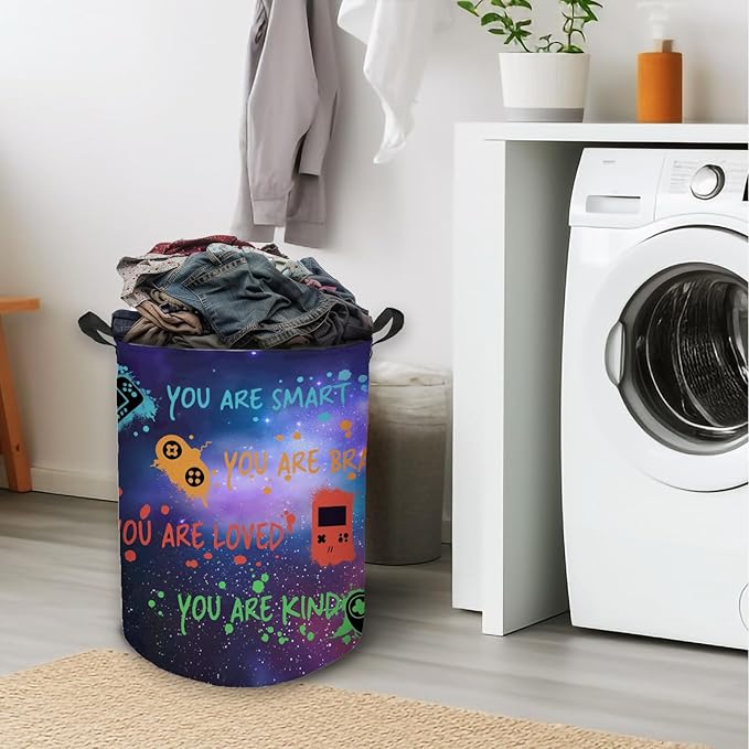 Game Gaming Laundry Basket, Toybox for Boys Room, Inspirational Laundry Basket Hamper Waterproof Collapsible Clothes Toys Storage Bin Organizer for Bedroom Bathroom Boys Gamer Room