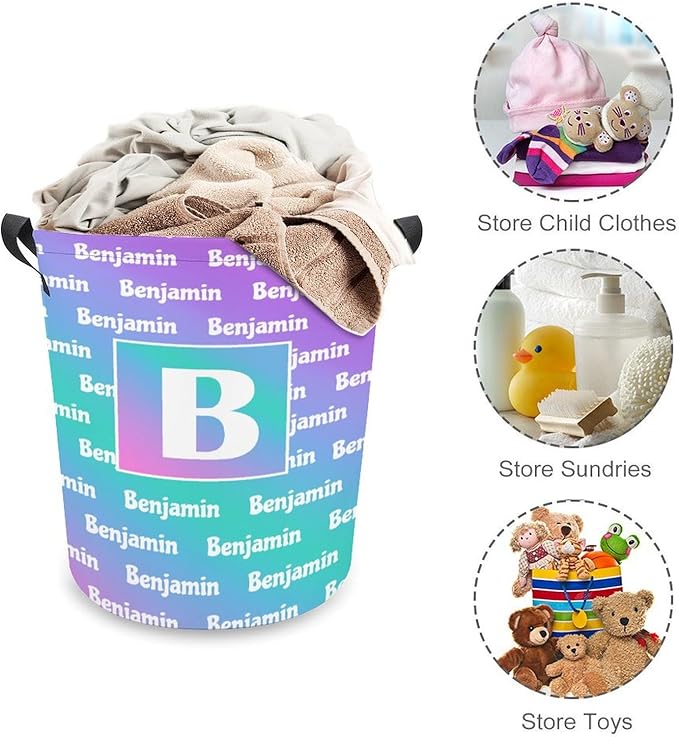 ZOE DAVISON Custom Initial Name Laundry Baskets,Personalized Name Gifts,Colorful Laundry Hamper for Kids Baby Adults,Collapsible Clothes Storage Organizer,16.5 x 13.8in