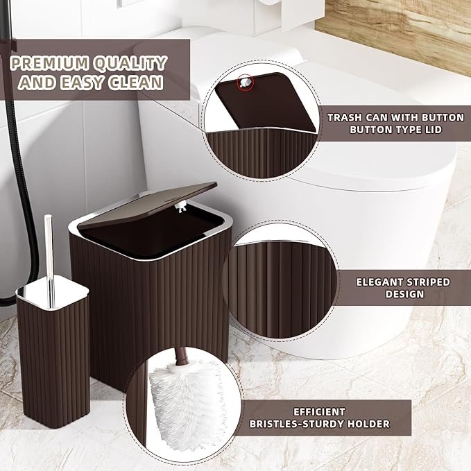 XLHOMO Bathroom Accessories Set - Gorgeous Bathroom Set, 10PC Brown Bathroom Accessories, Bathroom Accessory Set, Toilet Brush, Trash Can, Qtip Holder Dispenser & Soap Dispenser