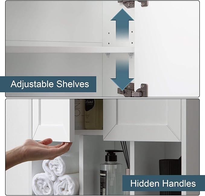 White Bathroom Wall Cabinet with Towel Bar,Wooden Medicine Cabinet Adjustable Shelves,23x32 Inch Kitchen Cabinet,Over Toilet Storage Cabinet for Bathroom,Kitchen,Laundry