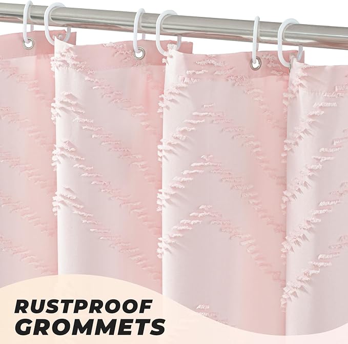 Pink Shower Curtain Boho Shower Curtains for Bathroom Girly Cute Shower Curtain Tufted Chervon Textured Stripes Modern Minimalist Bathroom Decor 72x72