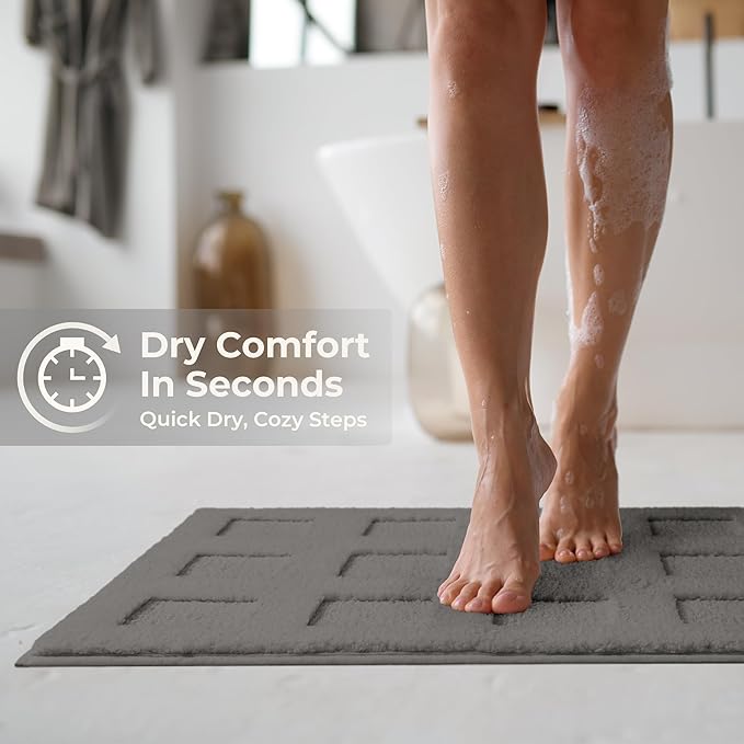 GRANNY SAYS Bathroom Rugs Non Slip Washable, Extra Soft & Water Absorbent Bath Mats for Bathroom, Plush Shaggy Bath Carpet, Deep Grey Waffle Bath Mat Quick Dry for Tub & Shower 16" x 24"