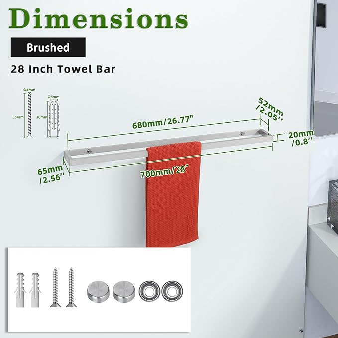 Alise 20 Inch Towel Bar,Towel Holder for Bathroom, Towel Racks for Lavatory,SUS304 Stainless Steel Hand Towel Hanger,Wall Mount Towel Rail,Brushed Finish