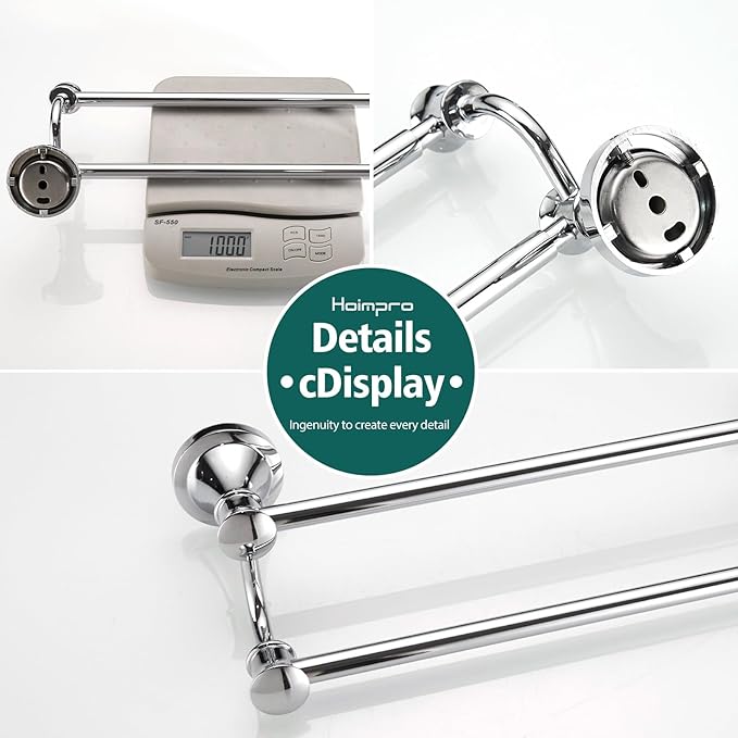 Hoimpro Adjustable Retractable 15-27 Inches Stainless Steel Bathroom Towel Bar, Bathroom Accessories Bath Hotel Double Towel Bar Rod Hanger Wall Mounted Towel Holder Towel Rack, Polished Chrome
