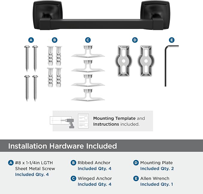 Amerock Stature Matte Black 8 inch (203mm) Towel Bar, BH36095MB