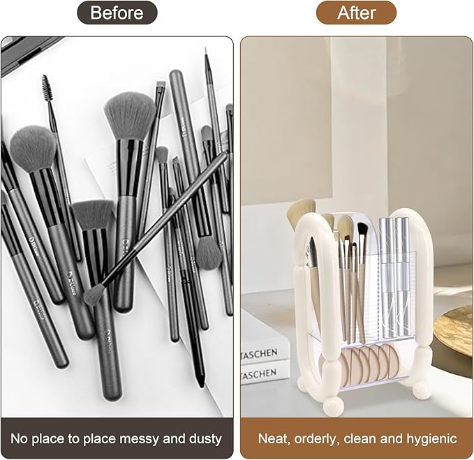 Makeup Brush Holder, Multi-Purpose Makeup Holder, Cosmetic Tool Storage Makeup Brush Organizer, for Brushes Eyebrow Pencil Eyeliner Mascara, for Vanity, Dresser, Desk