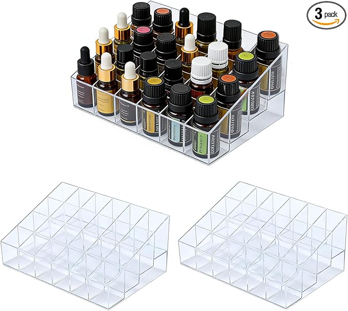 3Pack Essential Oil Holder,24Slots Plastics Essential Oil Storage,for Bottles Perfumes and Nail Polish Shelf,Essential Oil Organizer,Makeup Storage Rack